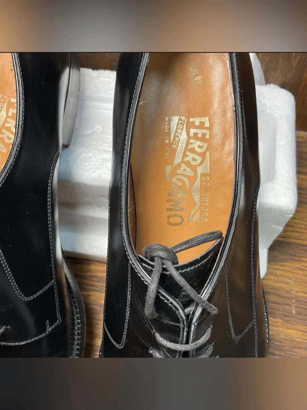 Vintage SALVATORE FERRAGAMO Black Leather Cap Toe Men Shoes Size   7.5D